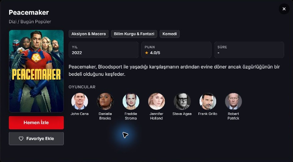 Tivigo Windows uygulamasında dizi detay ekranı